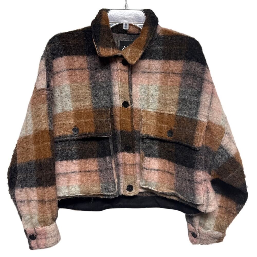 Zara Small Plaid Cropped Utility Shacket Jacket Fall
